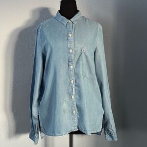 So Brand Light Blue Chambray Denim Button Up Shirt Womens Size L